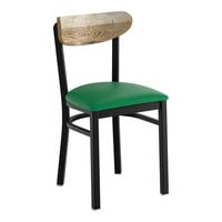 Lancaster Table & Seating Boomerang Black Finish Chair with Green Vinyl Seat and Driftwood Back - Unassembled