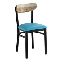 Lancaster Table & Seating Boomerang Black Finish Chair with Blue Vinyl Seat and Driftwood Back - Unassembled
