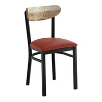 Lancaster Table & Seating Boomerang Black Finish Chair with Burgundy Vinyl Seat and Driftwood Back - Unassembled