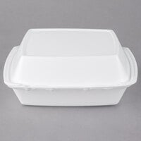 Dart 85HT3R 8" x 8" x 3" White Foam Three-Compartment Square Take Out Container with Perforated Hinged Lid - 200/Case
