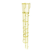 Tri-Arc 23-Rung Yellow Steel Fixed Ladder with Safety Cage and Walk-Thru Guardrails WLFC1223-Y - 350 lb. Capacity