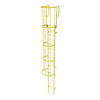 Tri-Arc 18-Rung Yellow Steel Fixed Ladder with Safety Cage and Walk-Thru Guardrails WLFC1218-Y - 350 lb. Capacity