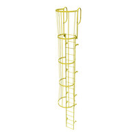 Tri-Arc 19-Rung Yellow Steel Fixed Ladder with Safety Cage and Walk-Thru Guardrails WLFC1219-Y - 350 lb. Capacity