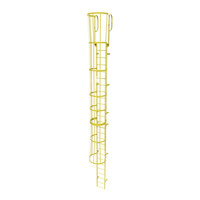Tri-Arc 26-Rung Yellow Steel Fixed Ladder with Safety Cage and Walk-Thru Guardrails WLFC1226-Y - 350 lb. Capacity