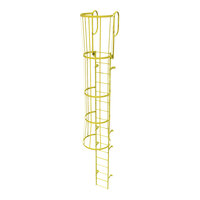 Tri-Arc 17-Rung Yellow Steel Fixed Ladder with Safety Cage and Walk-Thru Guardrails WLFC1217-Y - 350 lb. Capacity