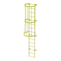 Tri-Arc 15-Rung Yellow Steel Fixed Ladder with Safety Cage WLFC1115-Y - 350 lb. Capacity