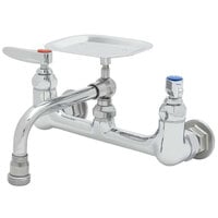T&S B-2489 Wall Mount Mixing Faucet with 8 inch Adjustable Centers, 6 inch Swing Nozzle, Soap Dish, and Eterna Cartridges