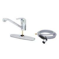 T&S B-2730-07 Deck Mount Single Lever Faucet with Supply Hoses, 9 inch Swing Spout, Deckplate, and Sidespray