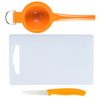 Choice 9 inch x 6 inch x 3/8 inch White Bar Size Cutting Board and Orange Prep Set