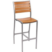 BFM Seating Largo Outdoor / Indoor Synthetic Teak Silver Bar Height Side Chair