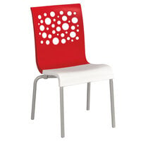 Grosfillex US835414 Tempo Stacking Resin Chair with Red Back and White Seat - 4/Pack