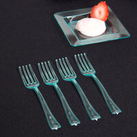 Fineline Tiny Temptations 6500-GRN 3 7/8 inch Tiny Tines Green Plastic Tasting Fork - 48/Pack