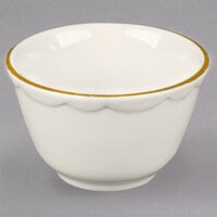 7.25 oz. Ivory (American White) Scalloped Edge China Bouillon Cup with Gold Band - 36/Case