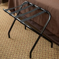CSL 155BL-BL-1 Metal Folding Flat Top Luggage Rack with Black Finish and Black Straps