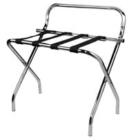 CSL 1055C-BL-1 Metal Folding High Back Luggage Rack with Chrome Finish and Black Straps