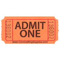 Carnival King Orange 1-Part Customizable "Admit One" Tickets - 2000/Roll