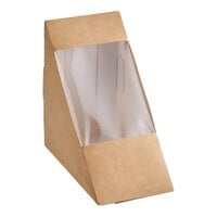 Choice 4 13/16" x 2 13/16" x 4 13/16" Kraft Paperboard Sandwich Wedge Container with Window - 200/Case