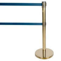 Aarco HB-27 Brass 40" Crowd Control / Guidance Stanchion with Dual 84" Blue Retractable Belts