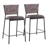 LumiSource Braided Tania Black Metal Counter Height Stool with Light Brown Braided Fabric Back and Faux Leather Seat - 2/Case
