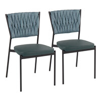 LumiSource Braided Tania Black Metal Side Chair with Sea Green Braided Fabric Back and Faux Leather Seat - 2/Case