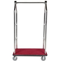 Aarco LC-2C Stainless Steel Chrome Finish Luggage Cart with Clothing Rail - 42" x 24" Platform