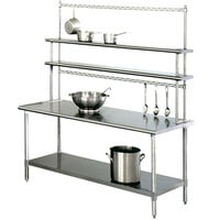 Eagle Group T3048B-FM-PL 30 inch x 48 inch Stainless Steel Work Table with Flex-Master Overshelf Kit and Pot Racks