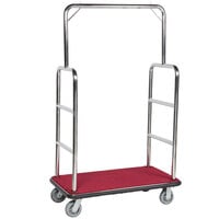 Aarco LC-1C Rectangular Stainless Steel Chrome Finish Luggage Cart with Clothing Rail - 42 inch x 24 inch Platform