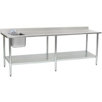 Eagle Group T3096SEB-BS-E23 30 inch x 96 inch Stainless Steel Deluxe Work Table with Sink - Sink on Left
