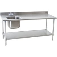 Eagle Group T3072SEB-BS-E23 30 inch x 72 inch Stainless Steel Deluxe Work Table with Sink - Sink on Left