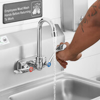Regency Wall Mount Handsink Faucet with 3 1/2 inch Swivel Gooseneck Spout, 4 inch Centers, and Wrist Handles