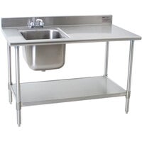 Eagle Group T3048SEB-BS-E23 30 inch x 48 inch Stainless Steel Deluxe Work Table with Sink - Sink on Left