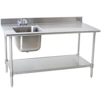 Eagle Group T3060SEB-BS-E23 30 inch x 60 inch Stainless Steel Deluxe Work Table with Sink - Sink on Left