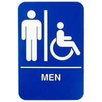 ADA Men's Restroom Sign with Braille - Blue and White, 9 inch x 6 inch