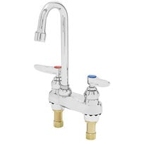 T&S B-0874 Deck Mounted Lavatory Faucet with 4 inch Centers - 9 7/16 inch High Rigid Gooseneck Nozzle with 2 3/4 inch Spread