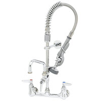 T&S MPZ-8WLN-08 EasyInstall Wall Mounted 22 1/8" High Mini Pre-Rinse Faucet with Adjustable 8" Centers, 24" Hose, 8" Add-On Faucet, and 6" Wall Bracket