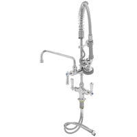 T&S MPZ-2DCN-08-CR EasyInstall Deck Mounted 24 13/16" High Mini Pre-Rinse Faucet with Flex Inlets, Club Handles, 24" Hose, 8" Add-On Faucet, and 6" Wall Bracket