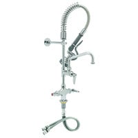 T&S MPZ-2DWN-06 EasyInstall Deck Mounted 24 7/8" High Mini Pre-Rinse Faucet with Flex Inlets, 4" Wrist Action Handles, 24" Hose, 6" Add-On Faucet, and 6" Wall Bracket