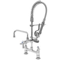 T&S MPZ-8DCN-06 EasyInstall Deck Mounted 24 9/16" High Mini Pre-Rinse Faucet with Adjustable 8" Centers, Club Handles, 24" Hose, 6" Add-On Faucet, and 6" Wall Bracket