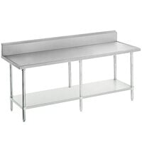Advance Tabco VKG-3012 Spec Line 30" x 144" 14 Gauge Work Table with Galvanized Undershelf and 10" Backsplash
