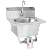 Eagle Group HSA-10-FK-MG MicroGard Knee Operated Wall Mount Hand Sink with Gooseneck, Knee Pedals, Skirt, and Basket Drain