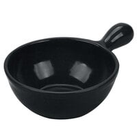Tablecraft CW3375BKGS 18 oz. Black with Green Speckle Cast Aluminum Soup Bowl with Handle
