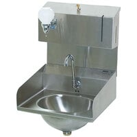 Eagle Group HSA-10-FDPE-LRS Electronic Hand Sink with Gooseneck Faucet, Towel Dispenser, Soap Dispenser, Side Splashes, and Basket Drain