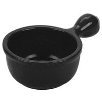 Tablecraft CW3370BKGS 8 oz. Black with Green Speckle Cast Aluminum Soup Bowl with Handle