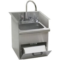 Eagle Group HWB-E Drop In Hand Wash Sink with Encore Gooseneck Faucet, Built In Towel Dispenser, Soap Dispenser, and Basket Drain