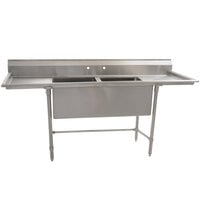 Eagle Group S14-20-2-18-SL Two 20 inch x 20 inch Bowl Stainless Steel Fabricated Compartment Sink with Two 18 inch Drainboards