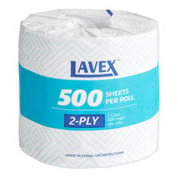 Lavex 3 1/2" x 4 1/4"Individually-Wrapped 2-Ply Standard 500 Sheet Toilet Paper Roll - 96/Case