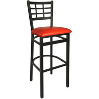 BFM Seating Marietta Sand Black Steel Bar Height Chair with 2" Red Vinyl Seat