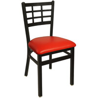 BFM Seating Marietta Sand Black Steel Side Chair with 2" Red Vinyl Seat