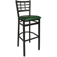 BFM Seating Marietta Sand Black Steel Bar Height Chair with 2" Green Vinyl Seat