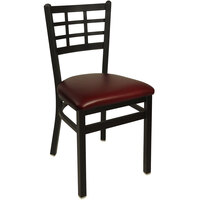 BFM Seating Marietta Sand Black Steel Side Chair with 2" Burgundy Vinyl Seat